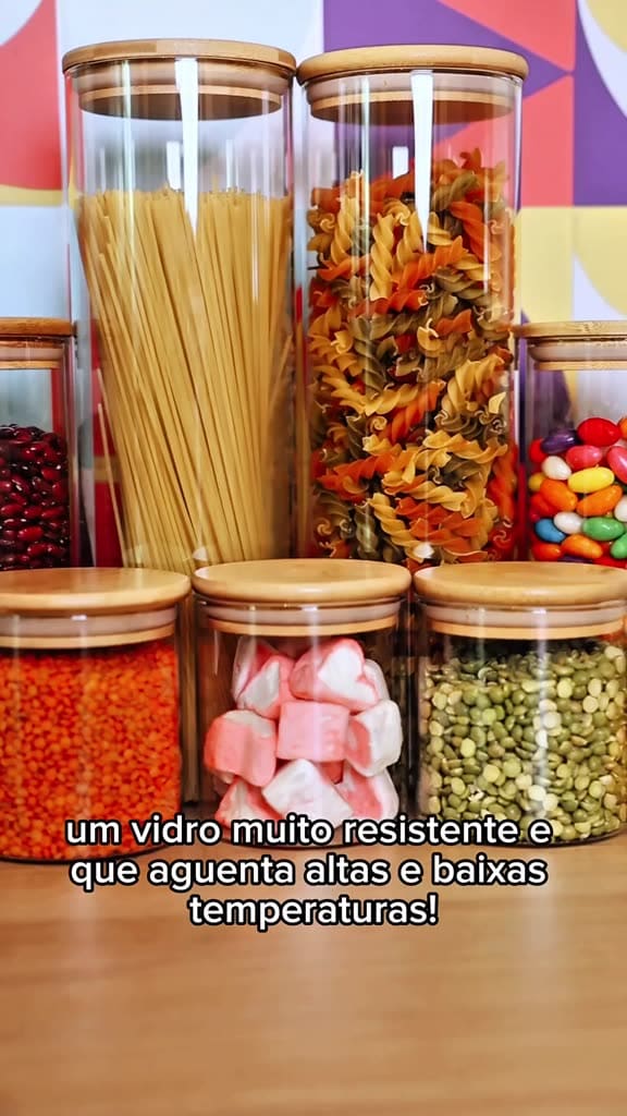 Kit 11 Potes de Vidro com Tampa de Bambu Herméticos Redondos